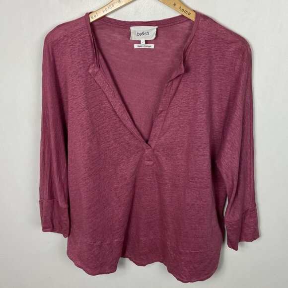 BA&SH 100% Linen Shirt Jexy Lady Pink V-Neck T-Shirt Elevated Basic Top Blouse 6 - Picture 13 of 14